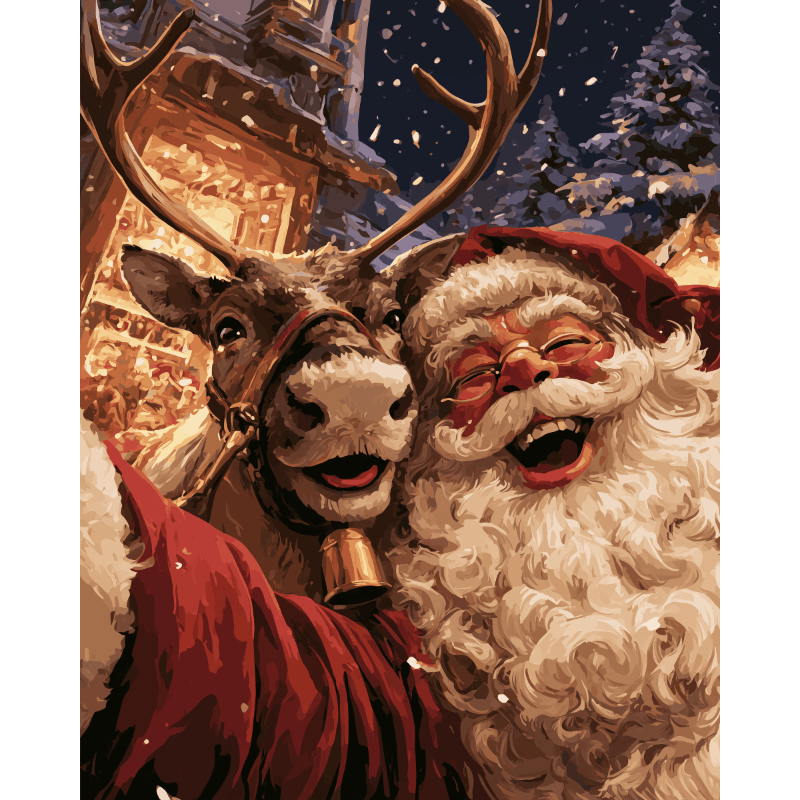Middernacht Kerstman selfie - Diamond Painting