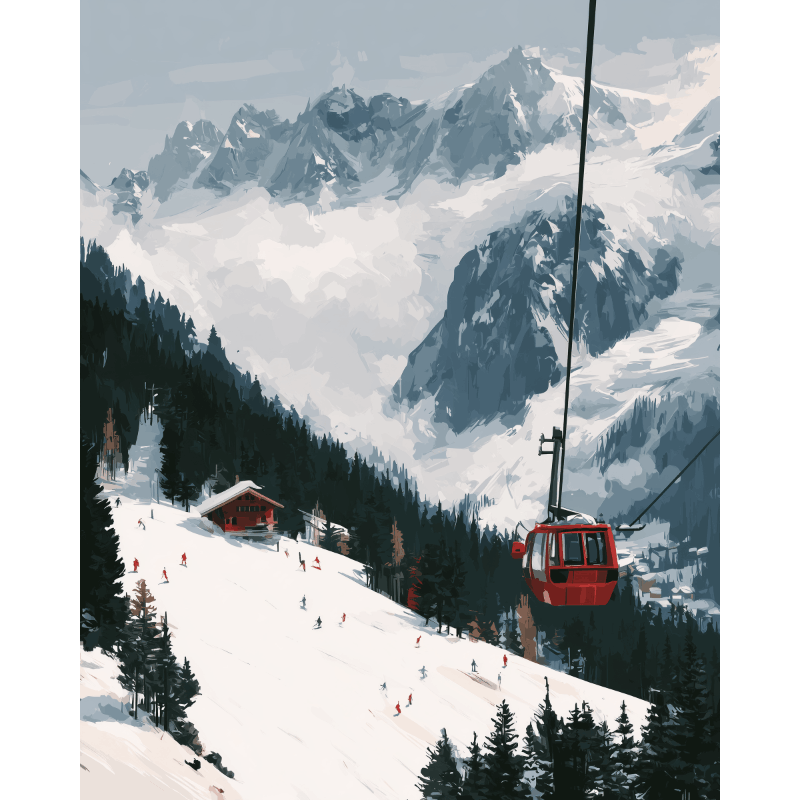 Gondola over de pistes - Diamond Painting