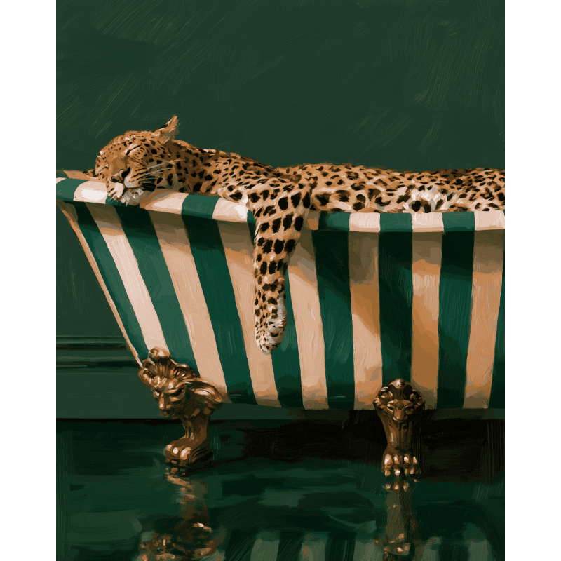 Luipaards luie bad - Diamond Painting