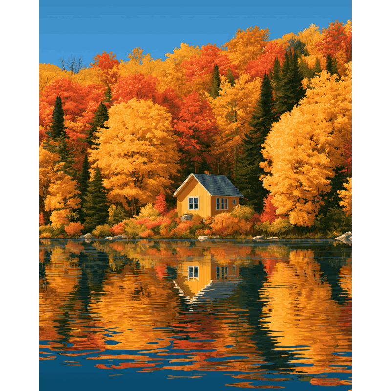 Herfst meer reflectie - Diamond Painting