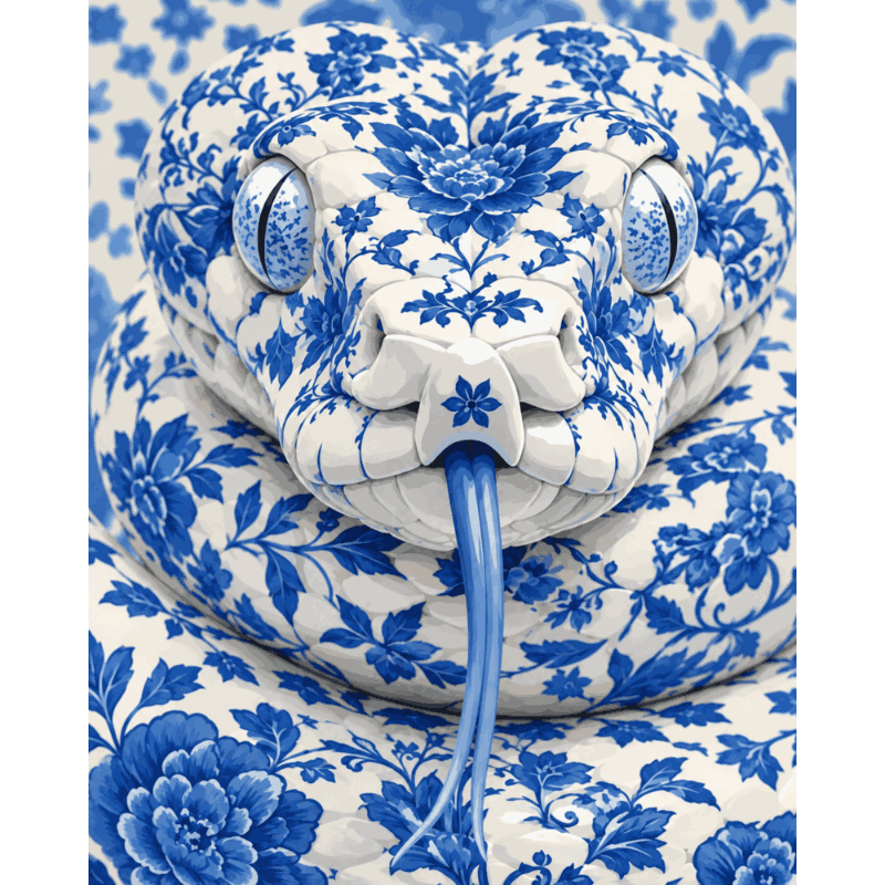Blauwe china slang - Diamond Painting