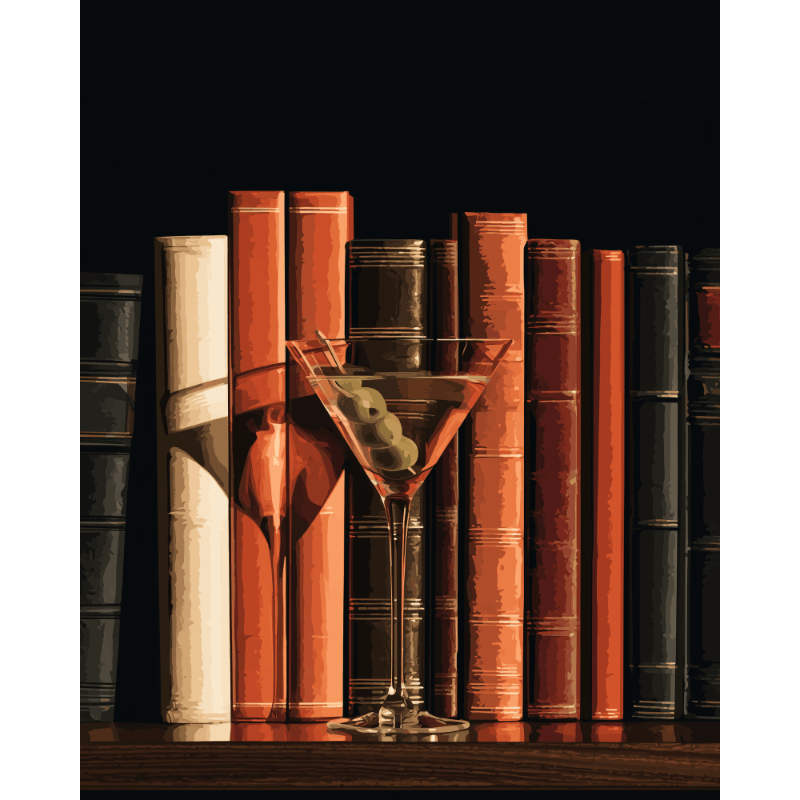Martini & boeken - Diamond Painting
