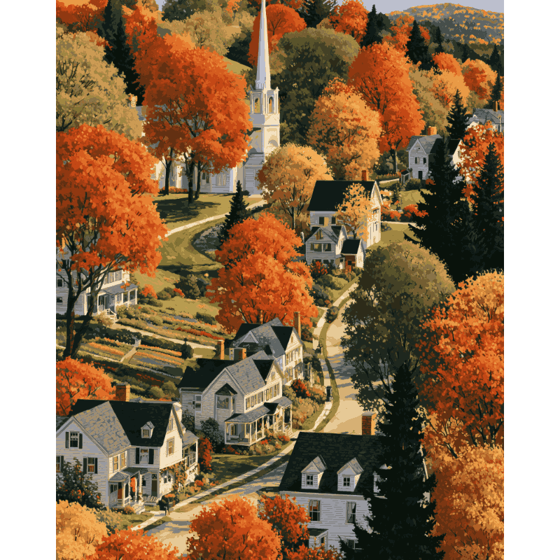 New England herfststadje - Diamond Painting
