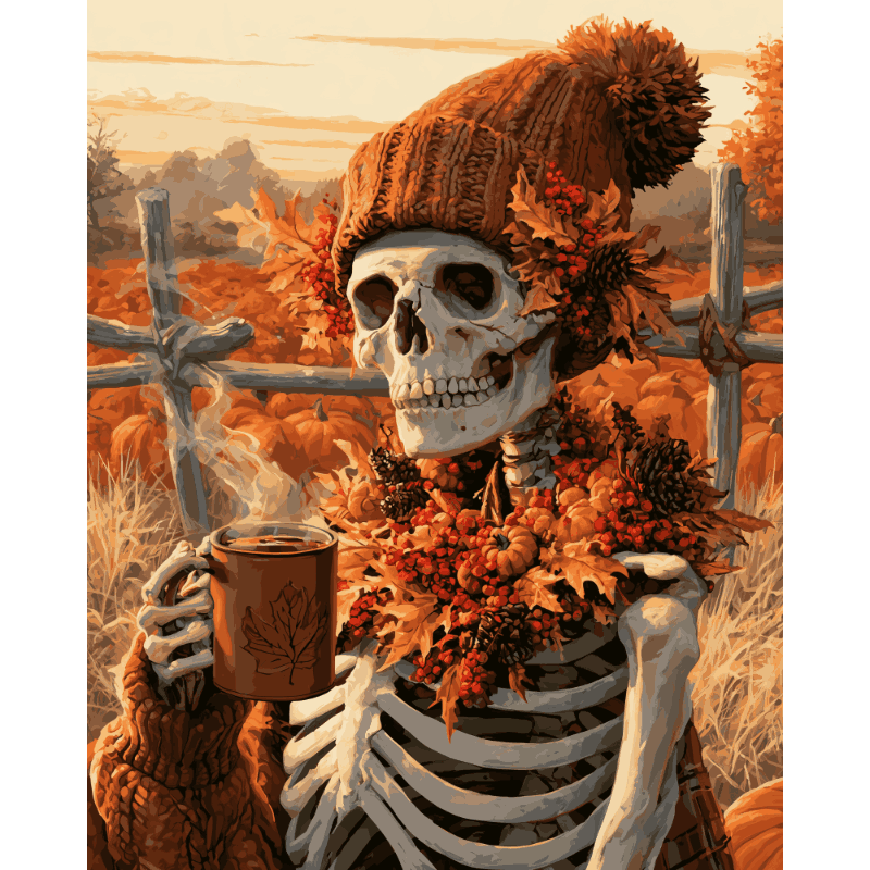 Skelet herfst koffie - Diamond Painting