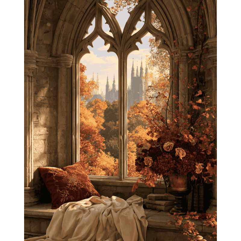 Herfst leesraam - Diamond Painting