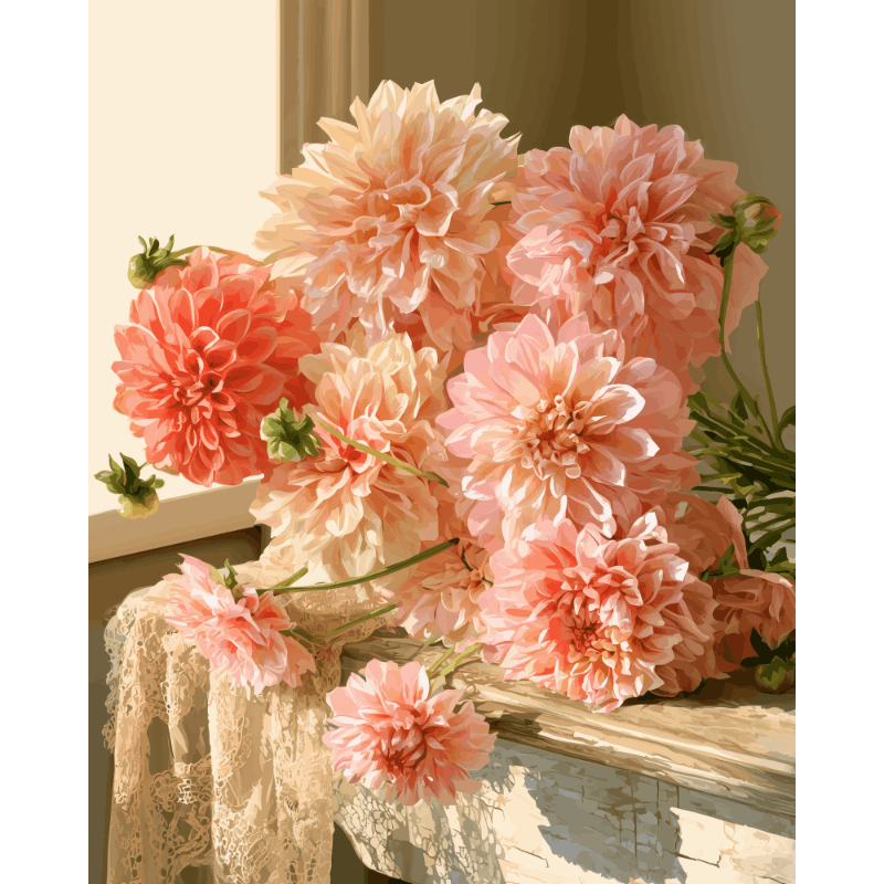 Blozende dahlia boeket - Diamond Painting