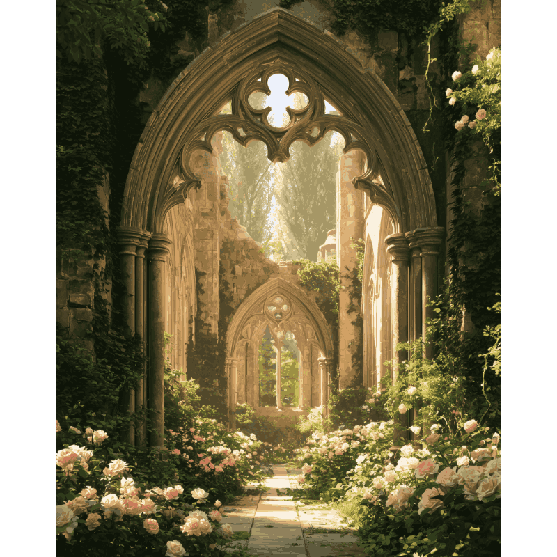 Tuinpad door ruïnes - Diamond Painting