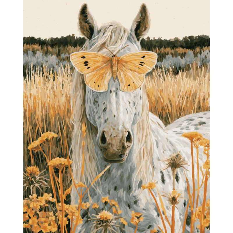 Paard in de wilde bloemen - Diamond Painting