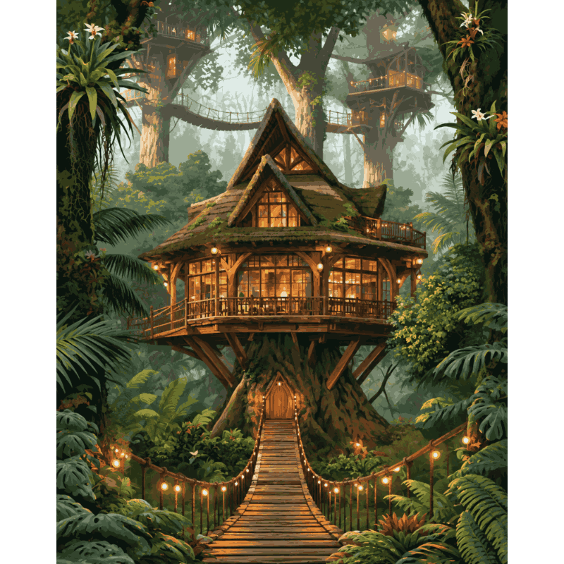 Jungle boomhut - Diamond Painting