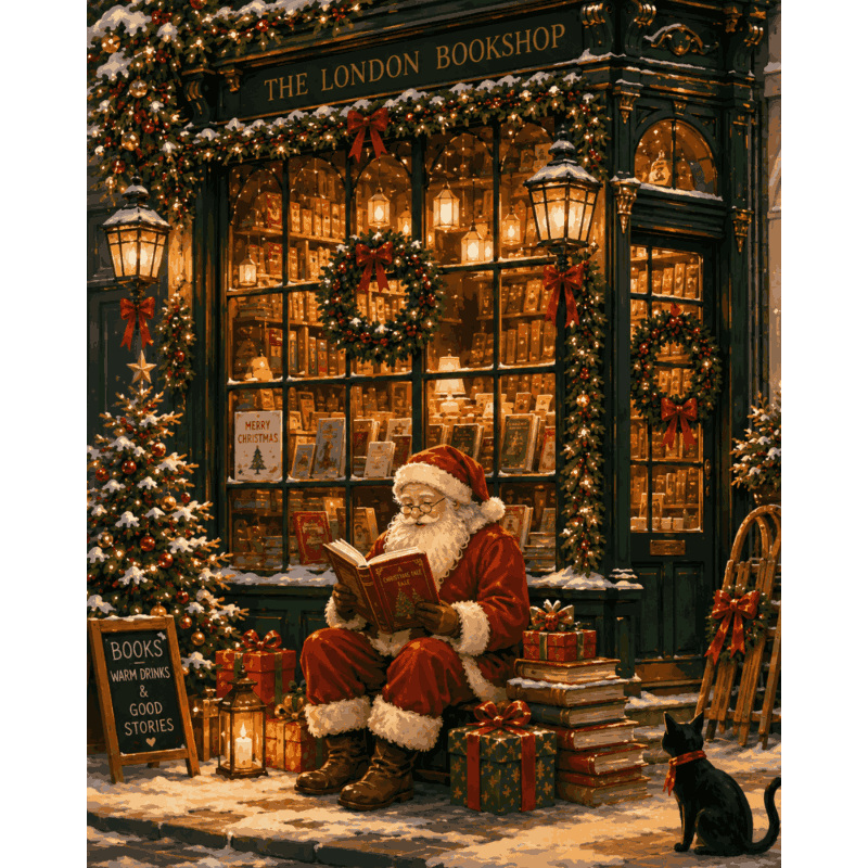 Londense boekenwinkel Kerstman - Diamond Painting