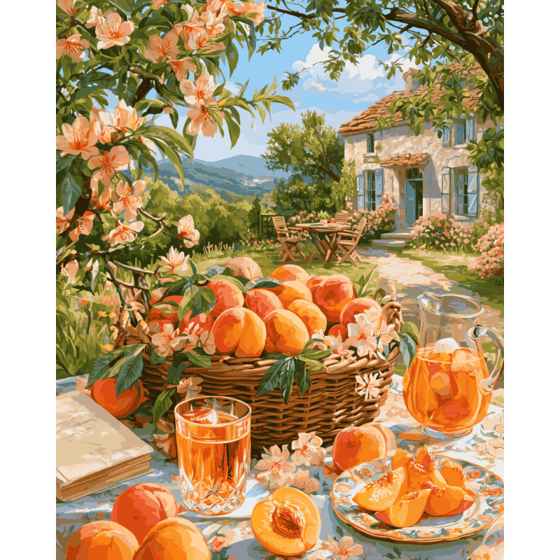 Perzik boomgaard mand - Diamond Painting