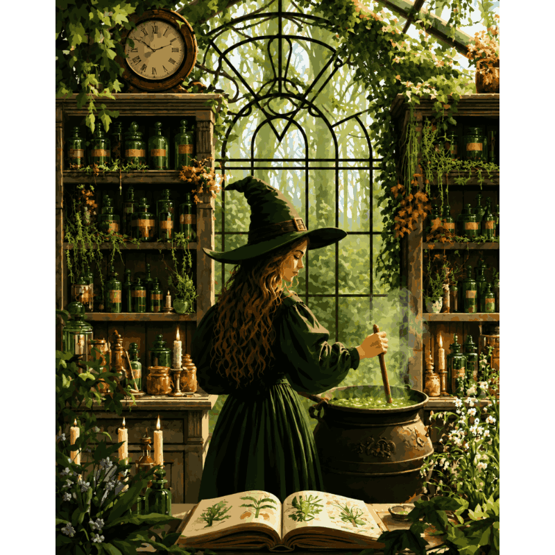 Heks brouwt toverdrank - Diamond Painting