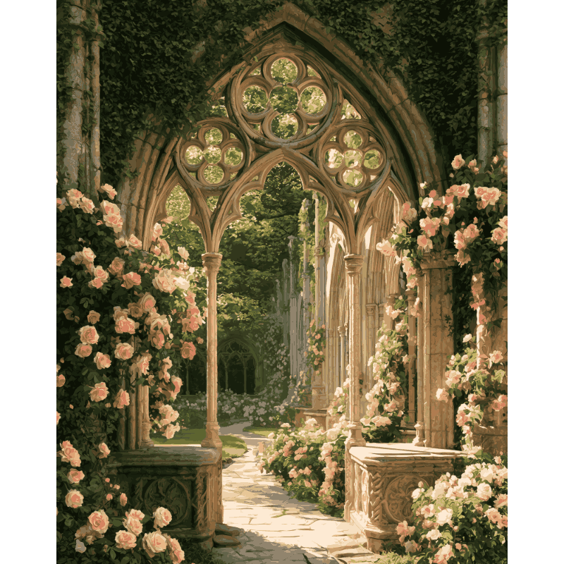 Rozen op ruïnes - Diamond Painting
