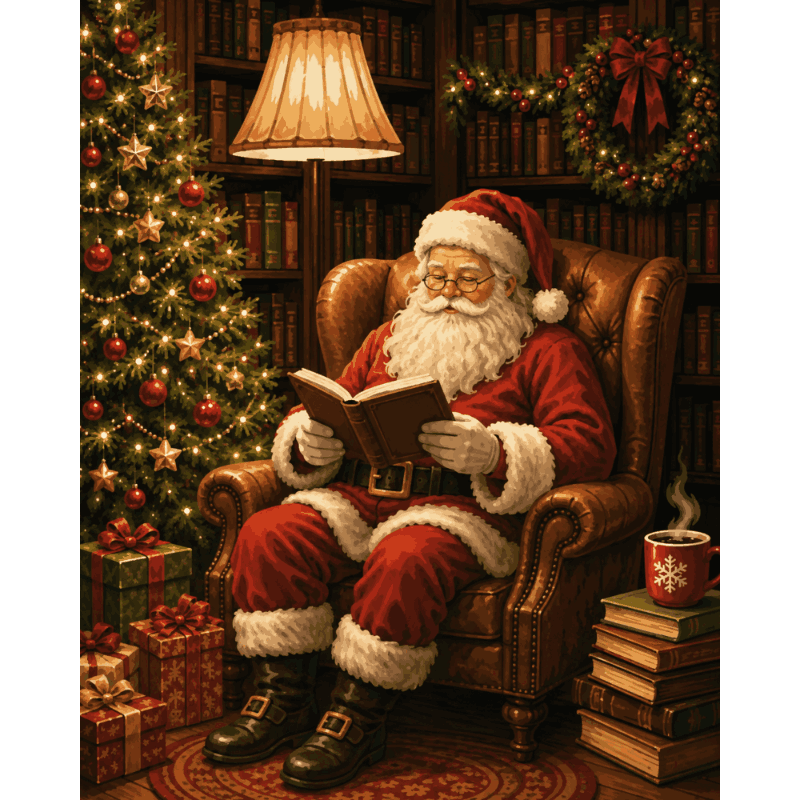 Kerstman leeshoekje - Diamond Painting