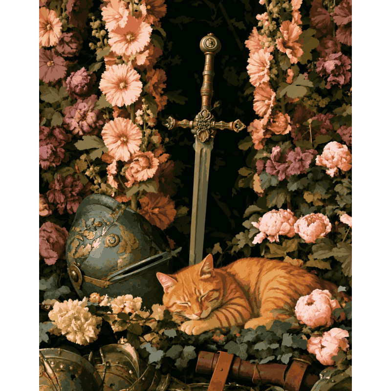 Slapende kat & zwaard - Diamond Painting