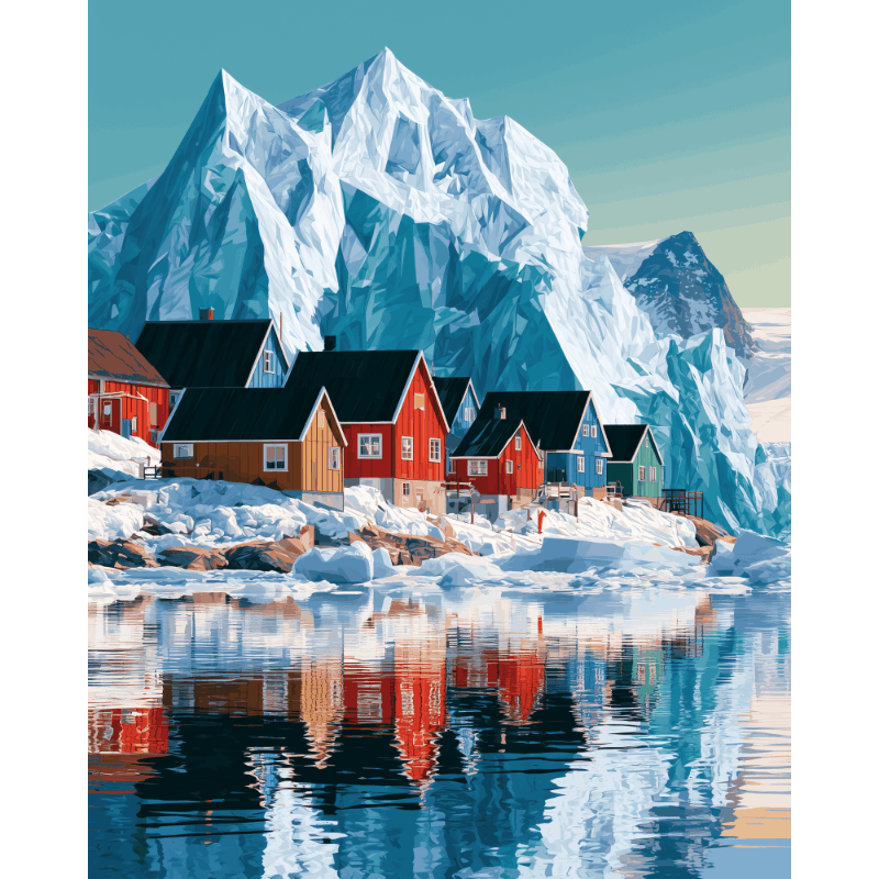 Besneeuwde dorpsreflectie - Diamond Painting