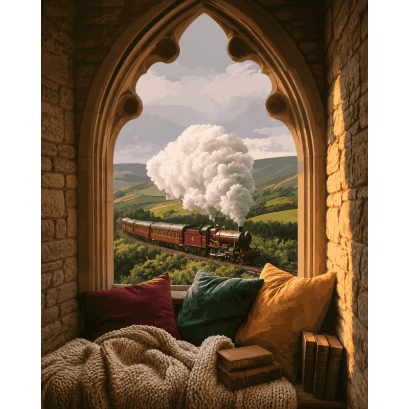 Trein door het raam - Diamond Painting