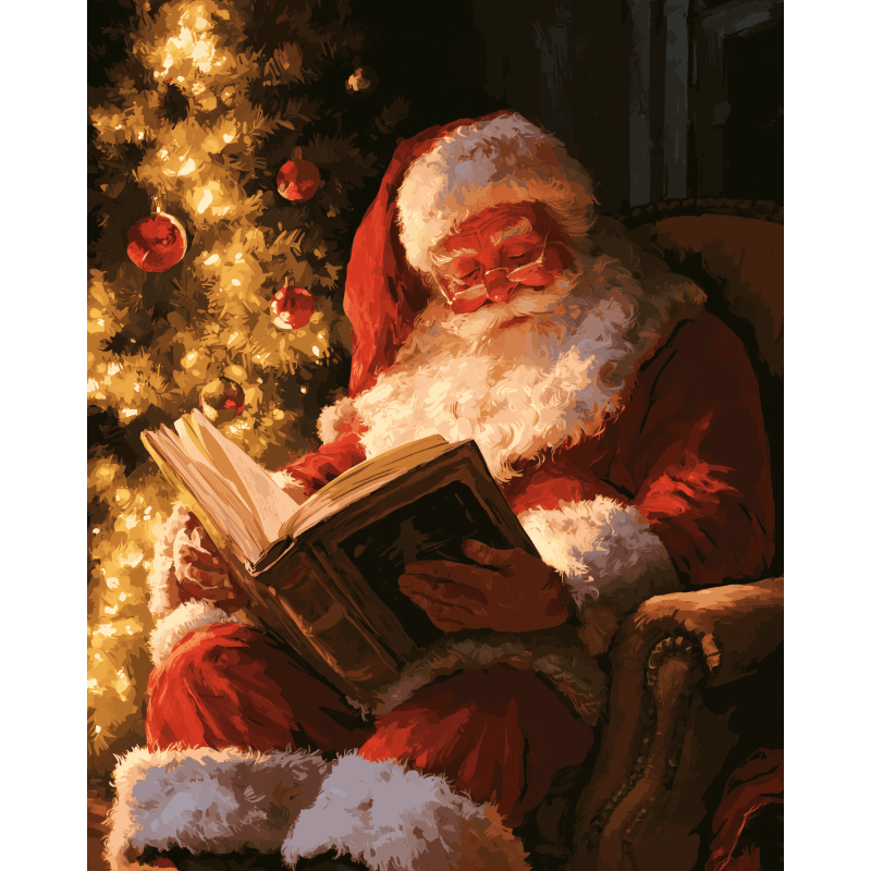 Kerstman leest rustig - Diamond Painting