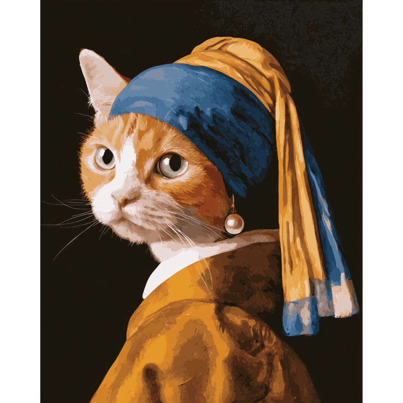 Kat met de parel - Diamond Painting