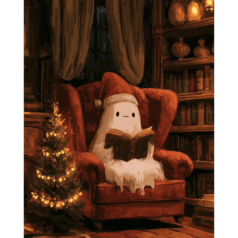 Spook leest bij het vuur - Diamond Painting