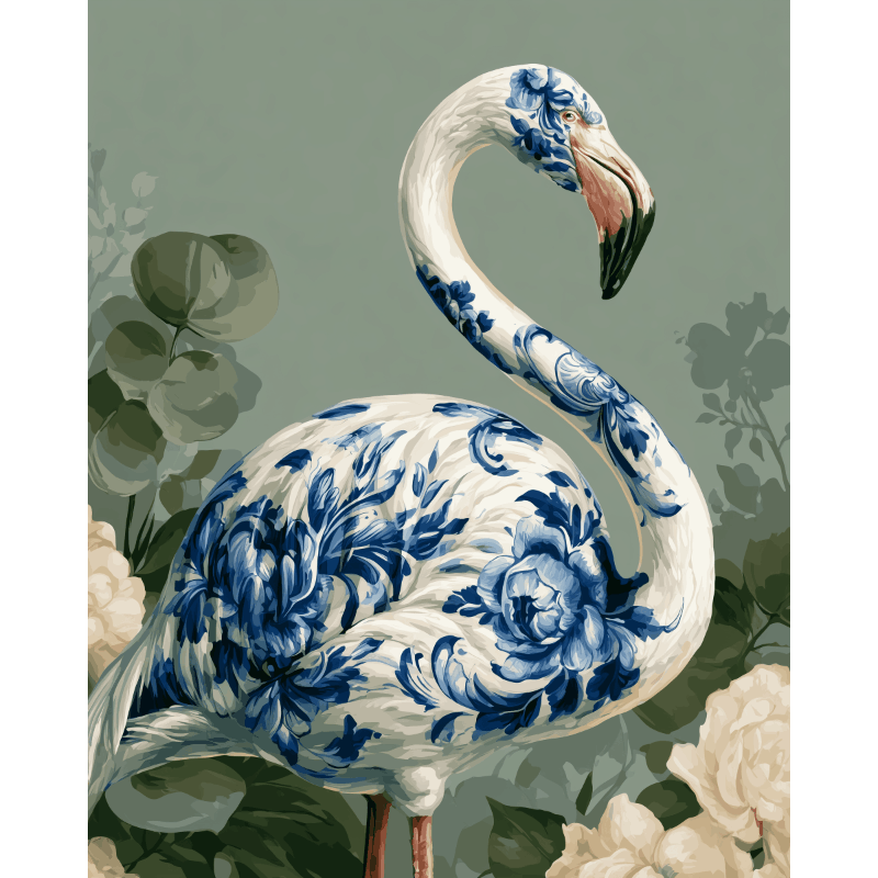 Delfts flamingo in bloei - Diamond Painting