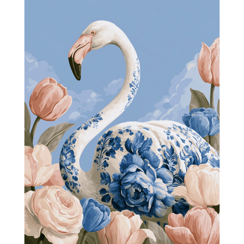Flamingo tussen tulpen - Diamond Painting