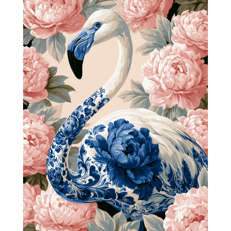 Flamingo & pioenen - Diamond Painting