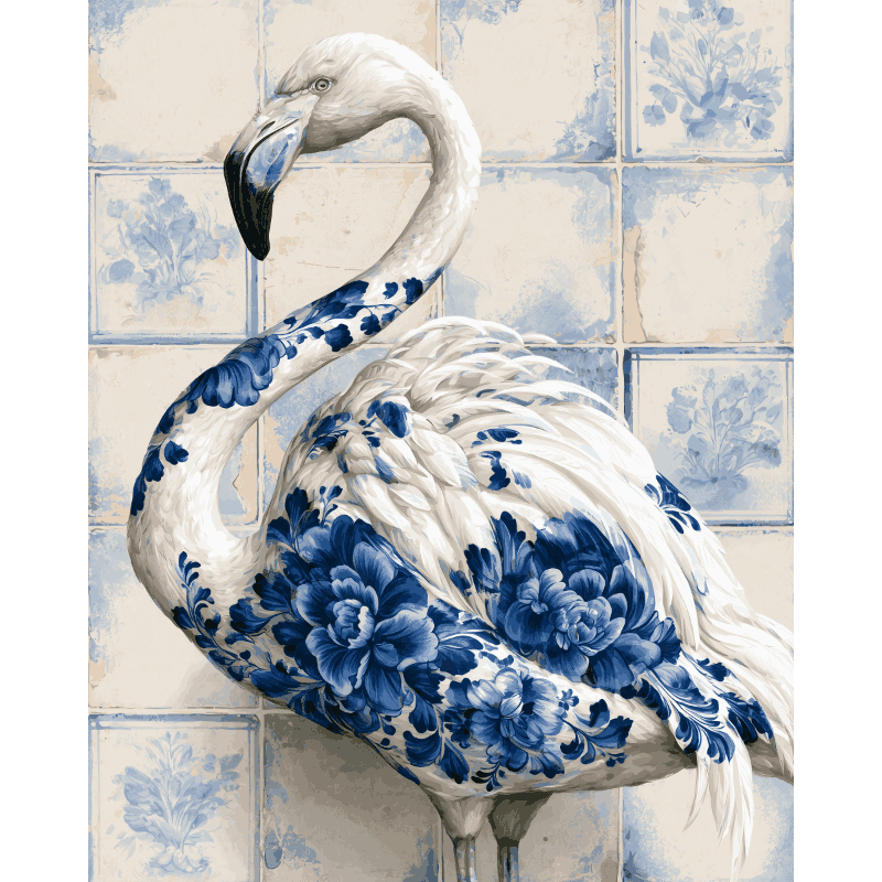 Flamingo op Delfts tegel - Diamond Painting