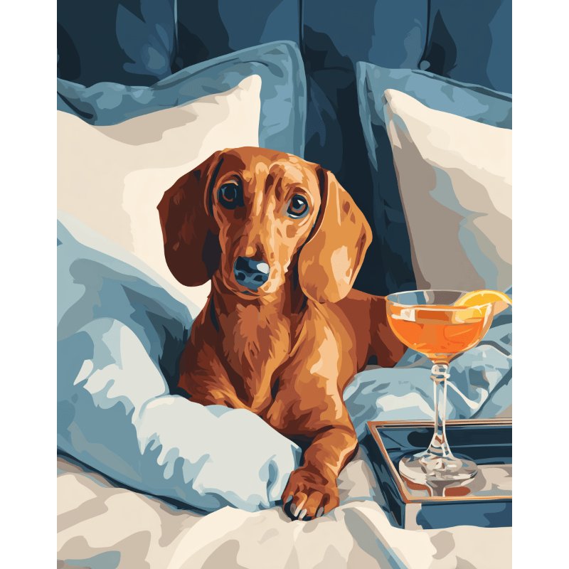 Teckel in luxe lounge - Diamond Painting