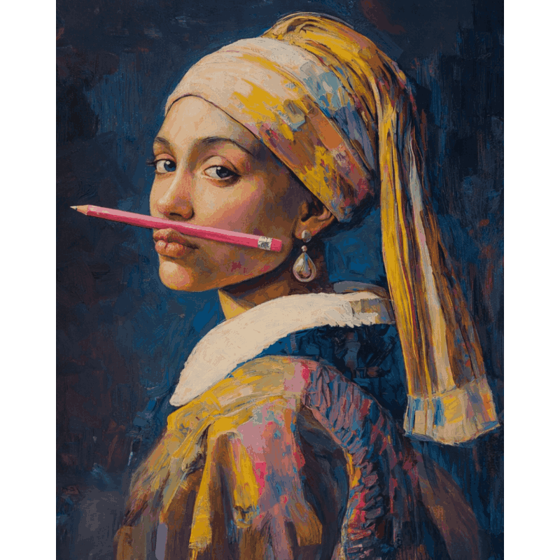 Meisje met potlood - Diamond Painting