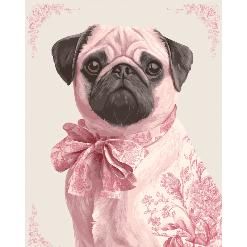 Delfts roze mopshond - Diamond Painting