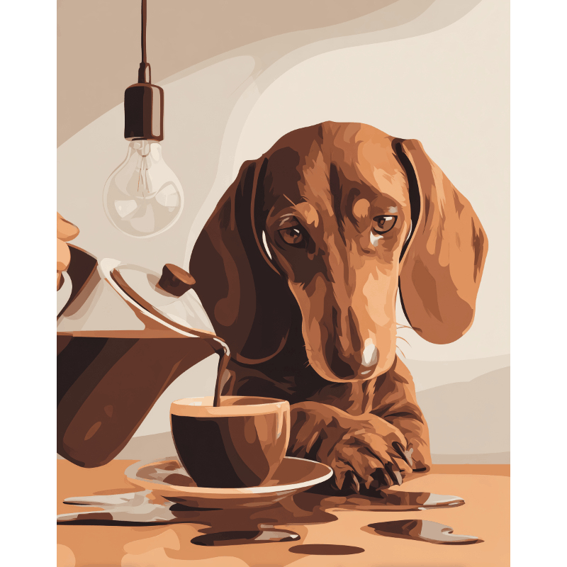 Teckel & koffie - Diamond Painting