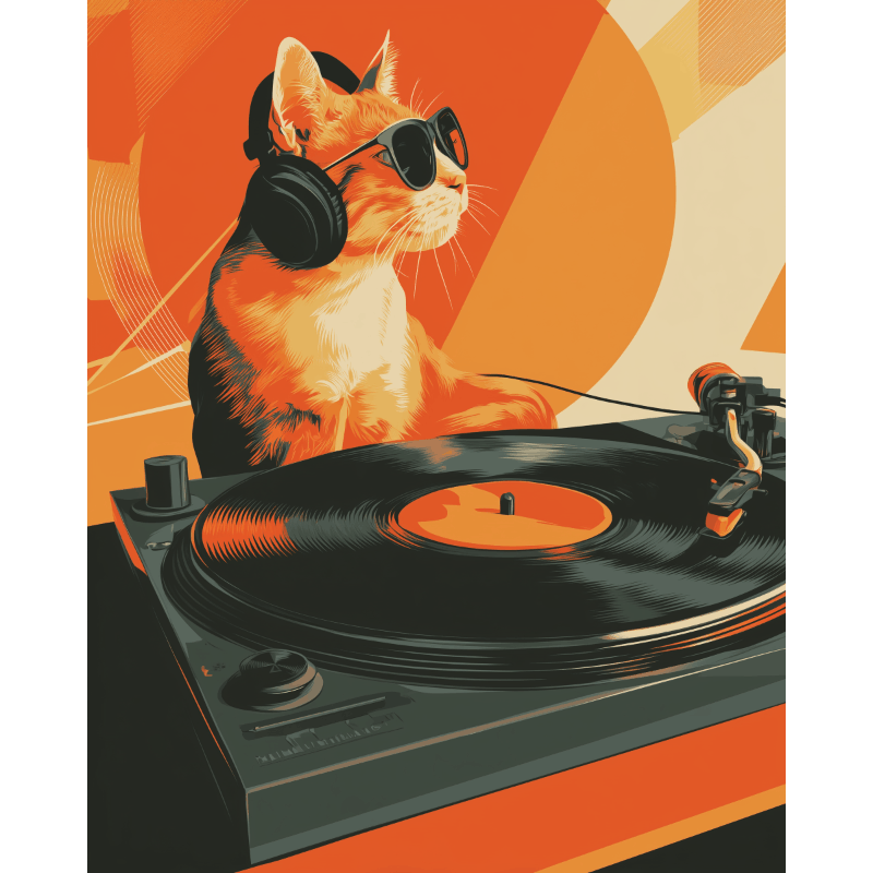 De kat is een DJ - Diamond Painting