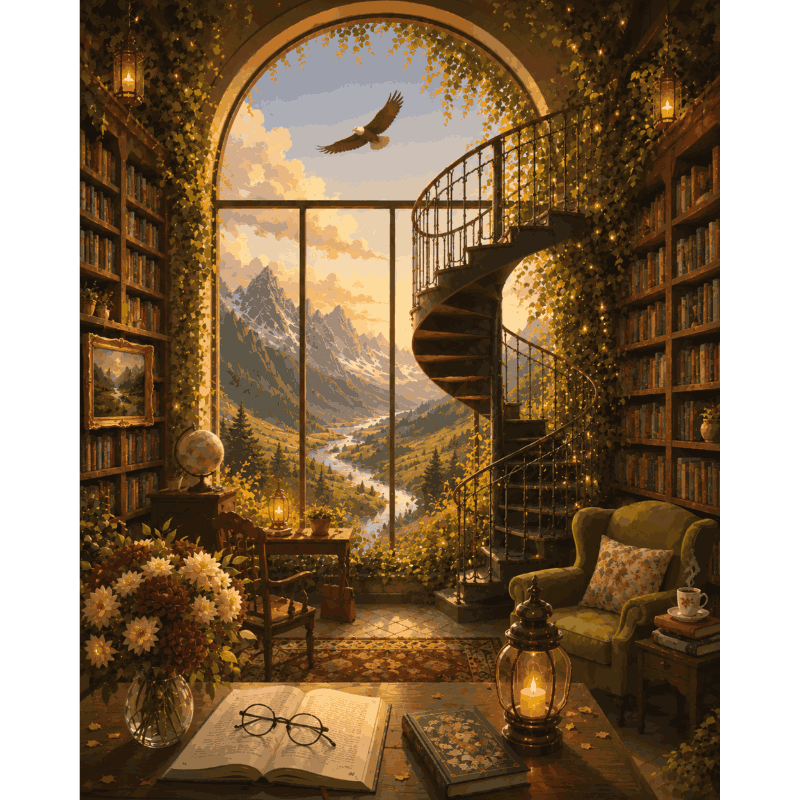 Grillige bibliotheek - Diamond Painting