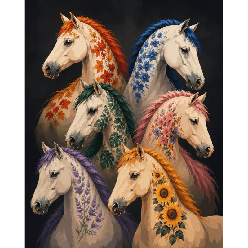 Bloemenpaarden - Diamond Painting