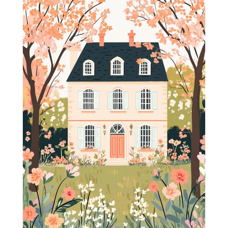 Bloemen huis - Diamond Painting