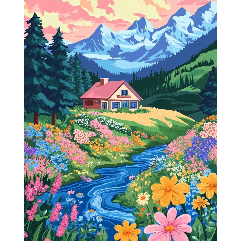Kleurrijk huis in het bos 2 - Diamond Painting