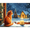 Kat bij het raam tijdens kerstmis - Diamond Painting