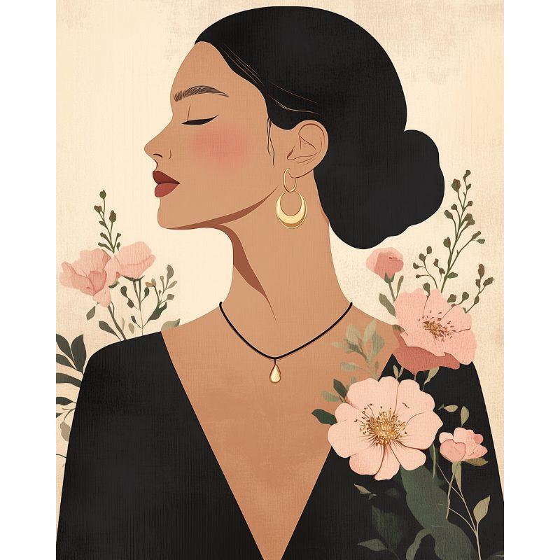 Elegante bloemen dame - Diamond Painting
