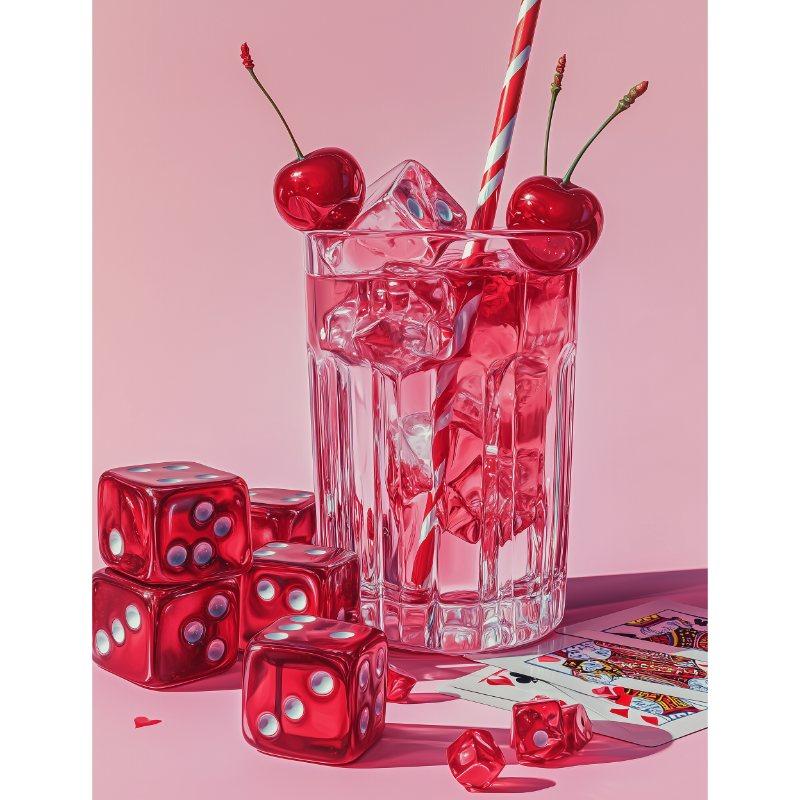 Drankje met roze kersen - Diamond Painting