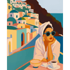 Dame op Santorini - Diamond Painting