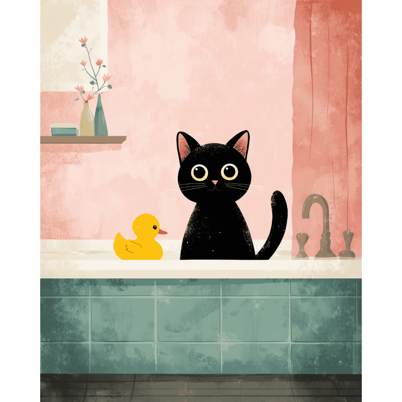De zwarte kat in de badkamer - Diamond Painting
