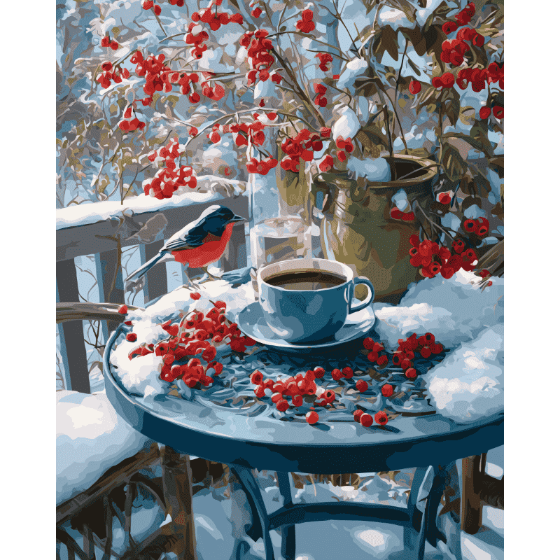 Een besneeuwd terras - Diamond Painting