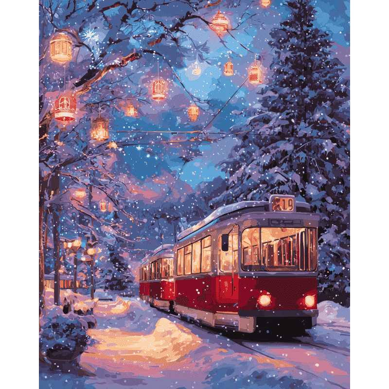 Besneeuwde tram - Diamond Painting