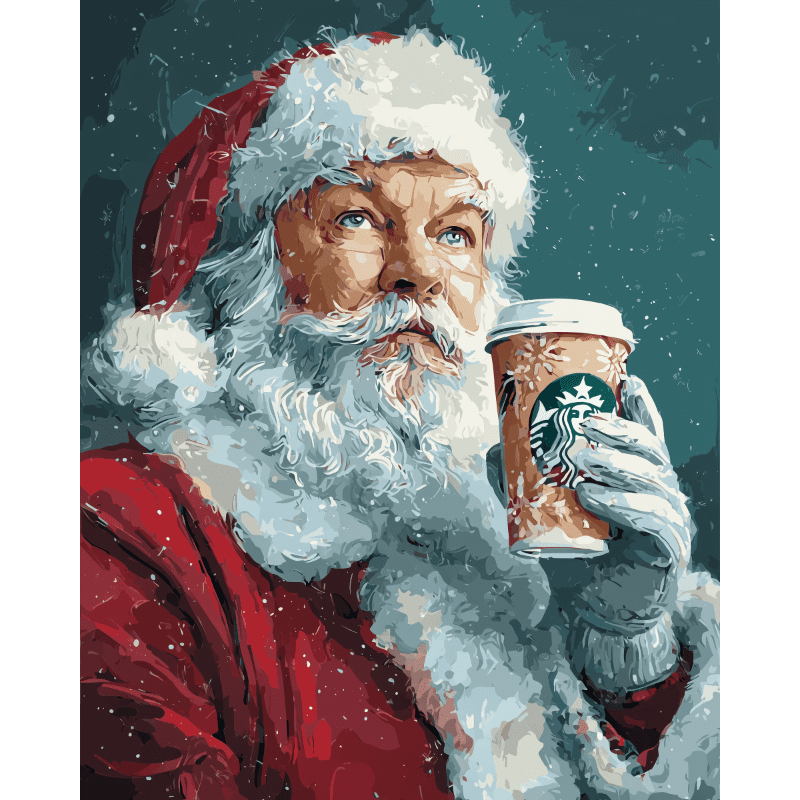 Kerstman met latte - Diamond Painting