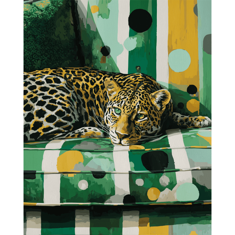 Luipaard op de bank - Diamond Painting