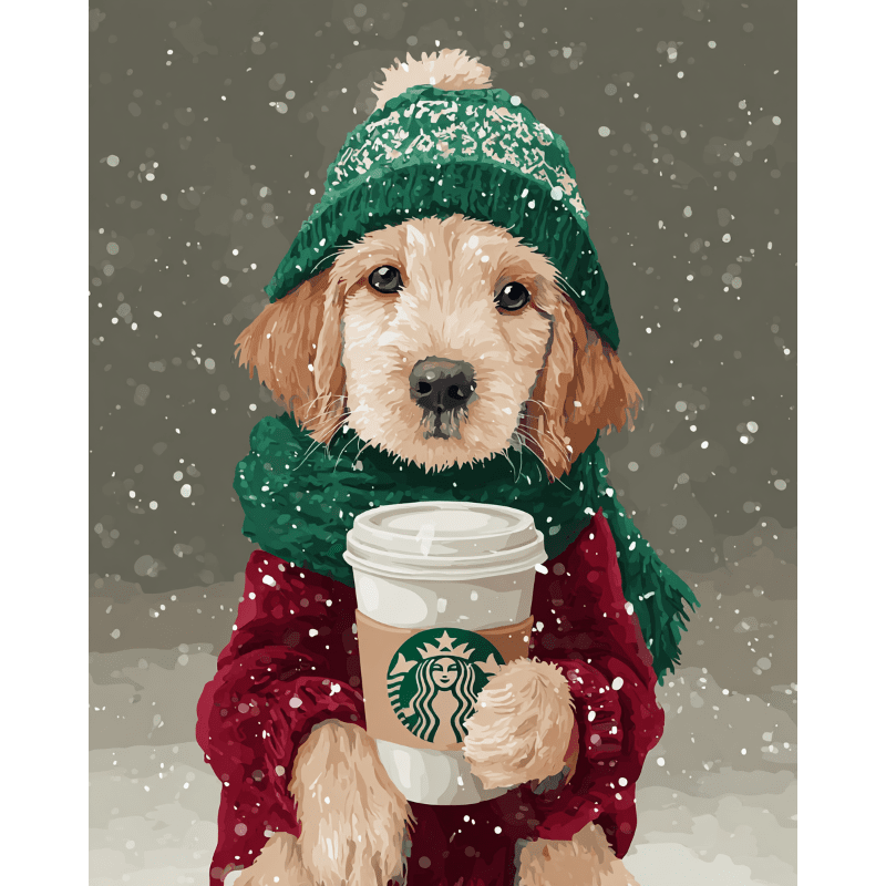 Winter-latte-puppy - Diamond Painting