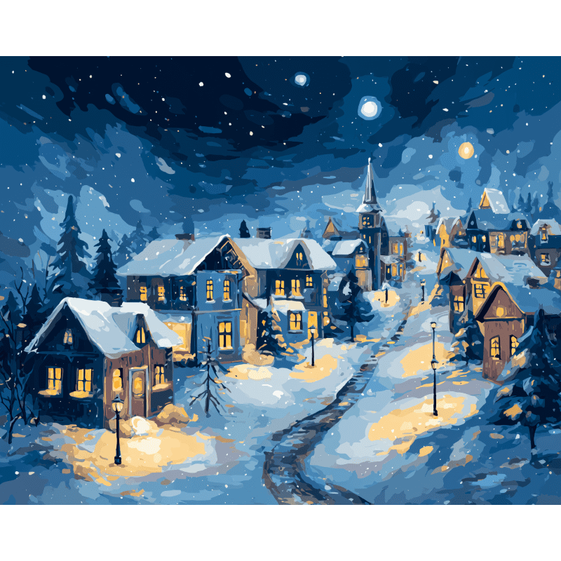 Vredig winterdorp - Diamond Painting