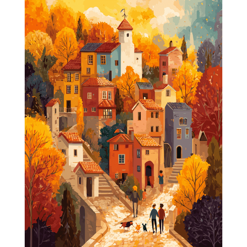 Charmant herfst­dorp - Diamond Painting