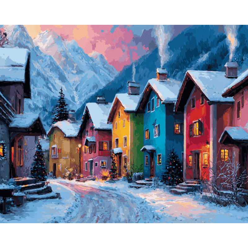 Kleurrijk winterdorp - Diamond Painting